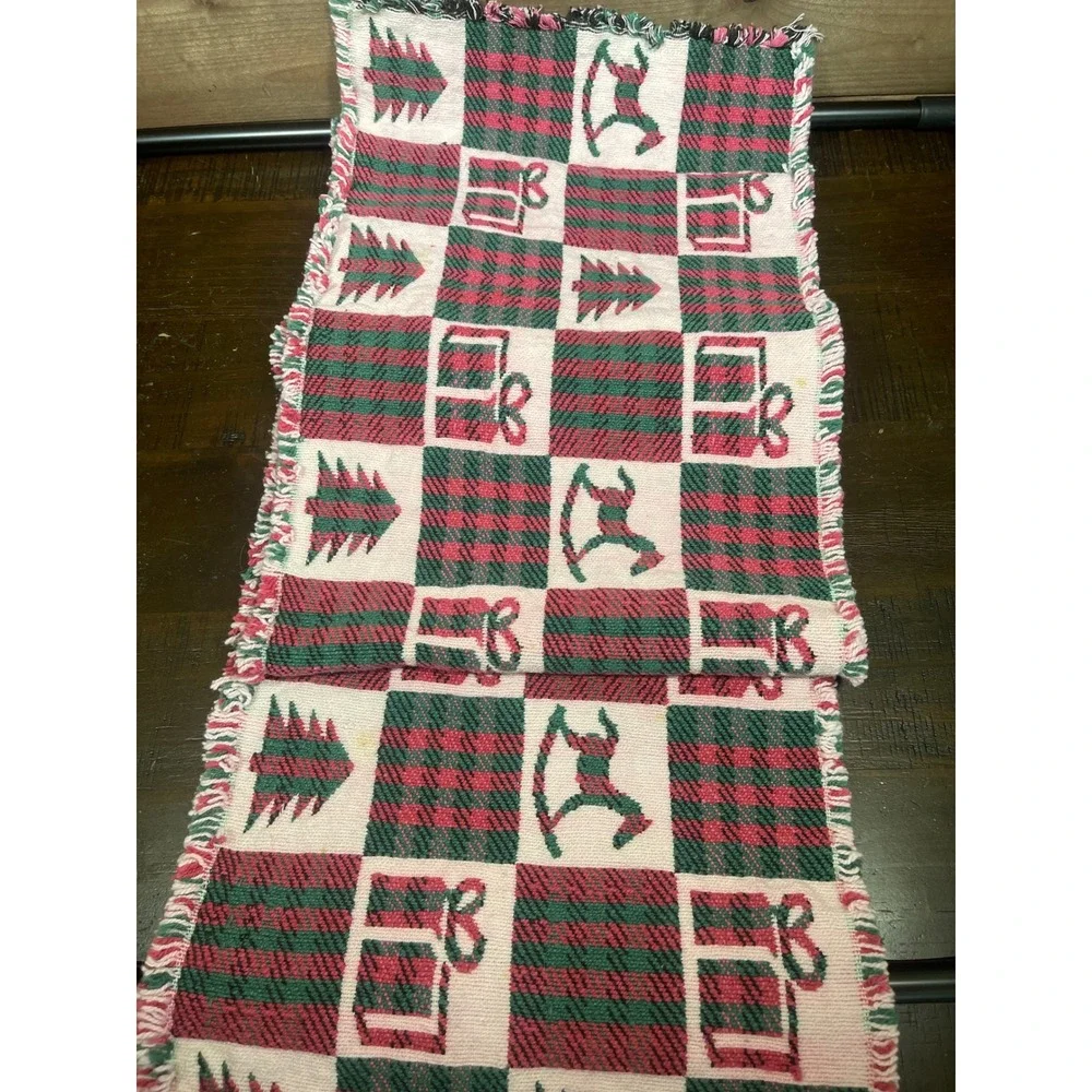 Vintage Christmas Table Runner Plaid Tree Archer Holiday Decor 65